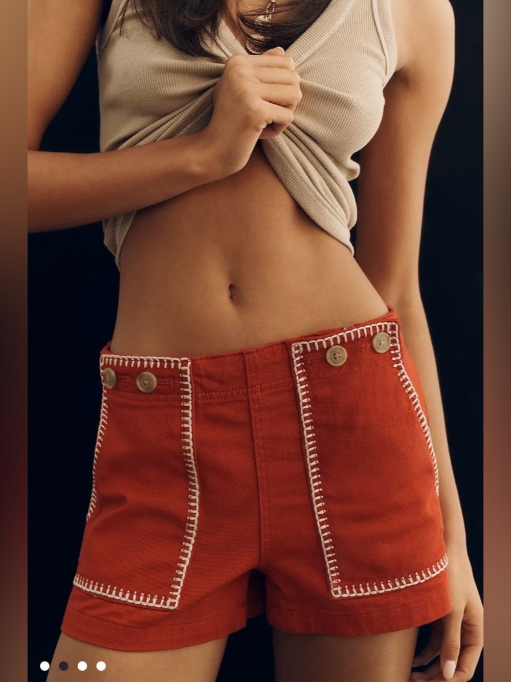 Pilcro/Anthropologie Kit High Rise Whipstitch Utility Shorts in Red Size 31. NWT